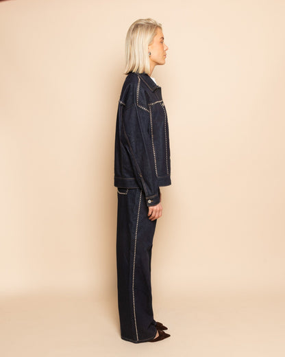 LIA STUD WIDE LEG JEANS DONKERBLAUW