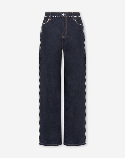 LIA STUD WIDE LEG JEANS DONKERBLAUW
