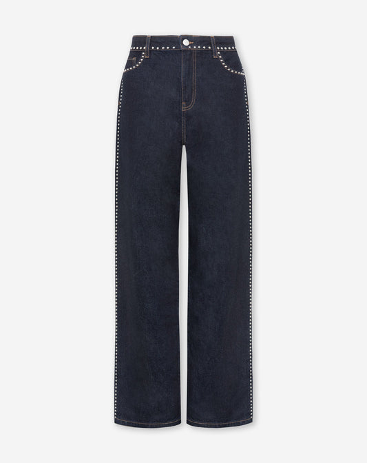 LIA STUD WIDE LEG JEANS DONKERBLAUW