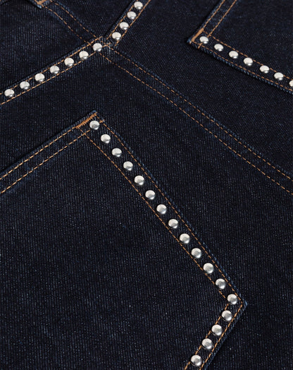 LIA STUD WIDE LEG JEANS DONKERBLAUW