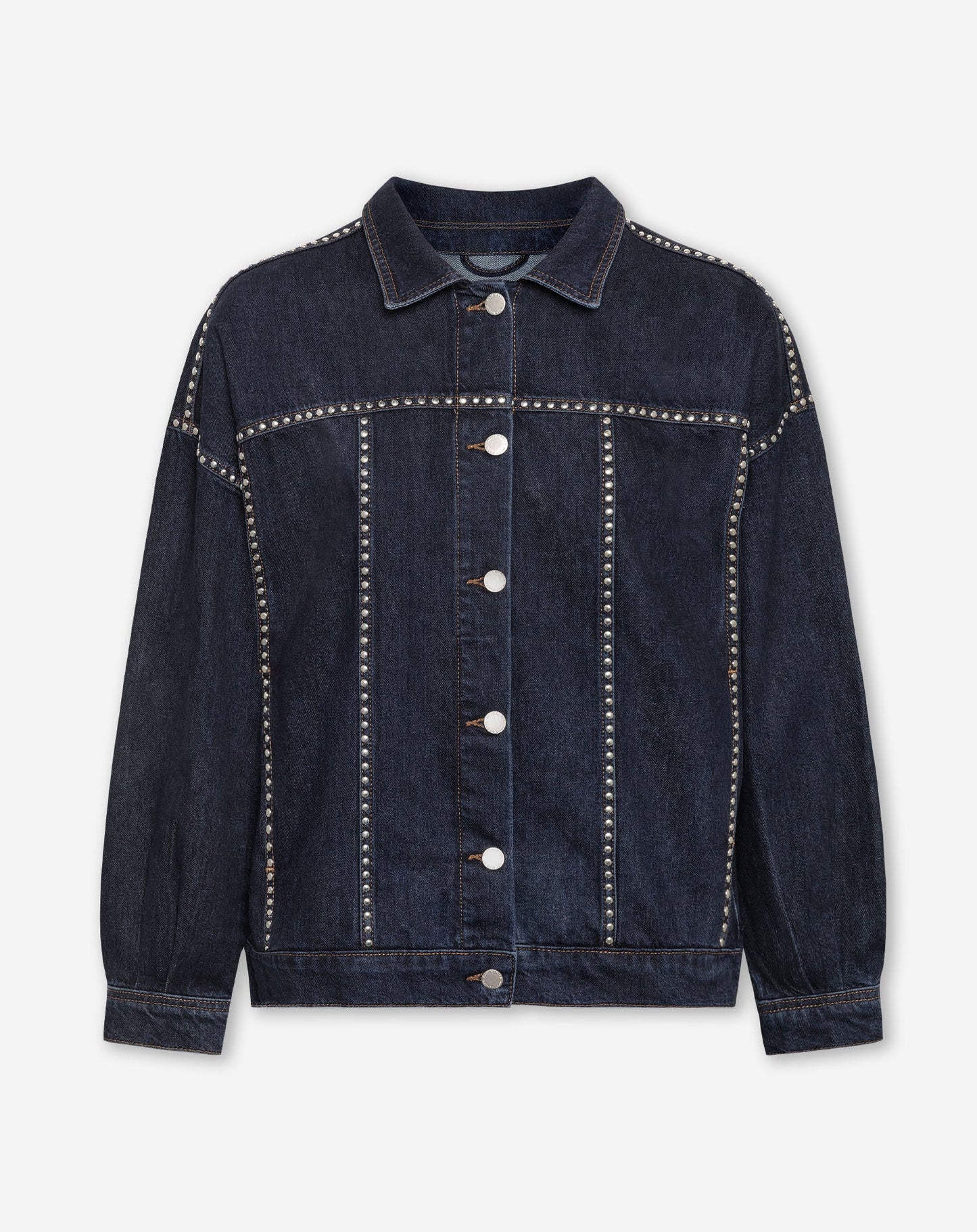 LIA STUD DENIM JACKET DONKERBLAUW