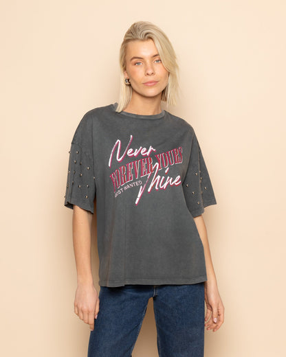 FOREVER YOURS STUD SLEEVE TEE ACID GRIJS