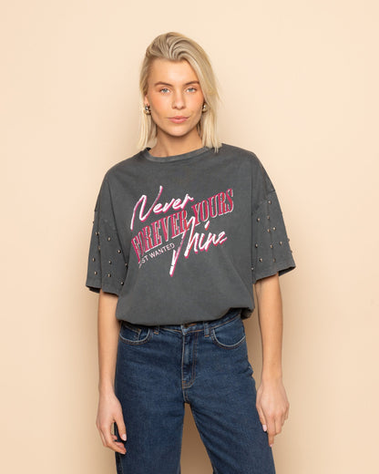 FOREVER YOURS STUD SLEEVE TEE ACID GRIJS