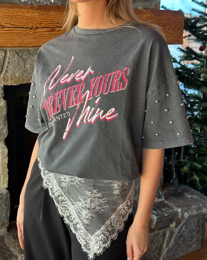 FOREVER YOURS STUD SLEEVE TEE ACID GRIJS
