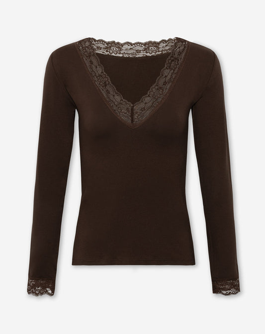 LACE VNECK LONG SLEEVE TOP BRUIN