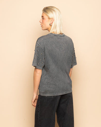 BOLD STUDS SLEEVE OVERSIZED TEE ACID GRIJS