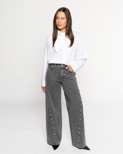 STUD SEAM WIDE LEG JEANS GRIJS