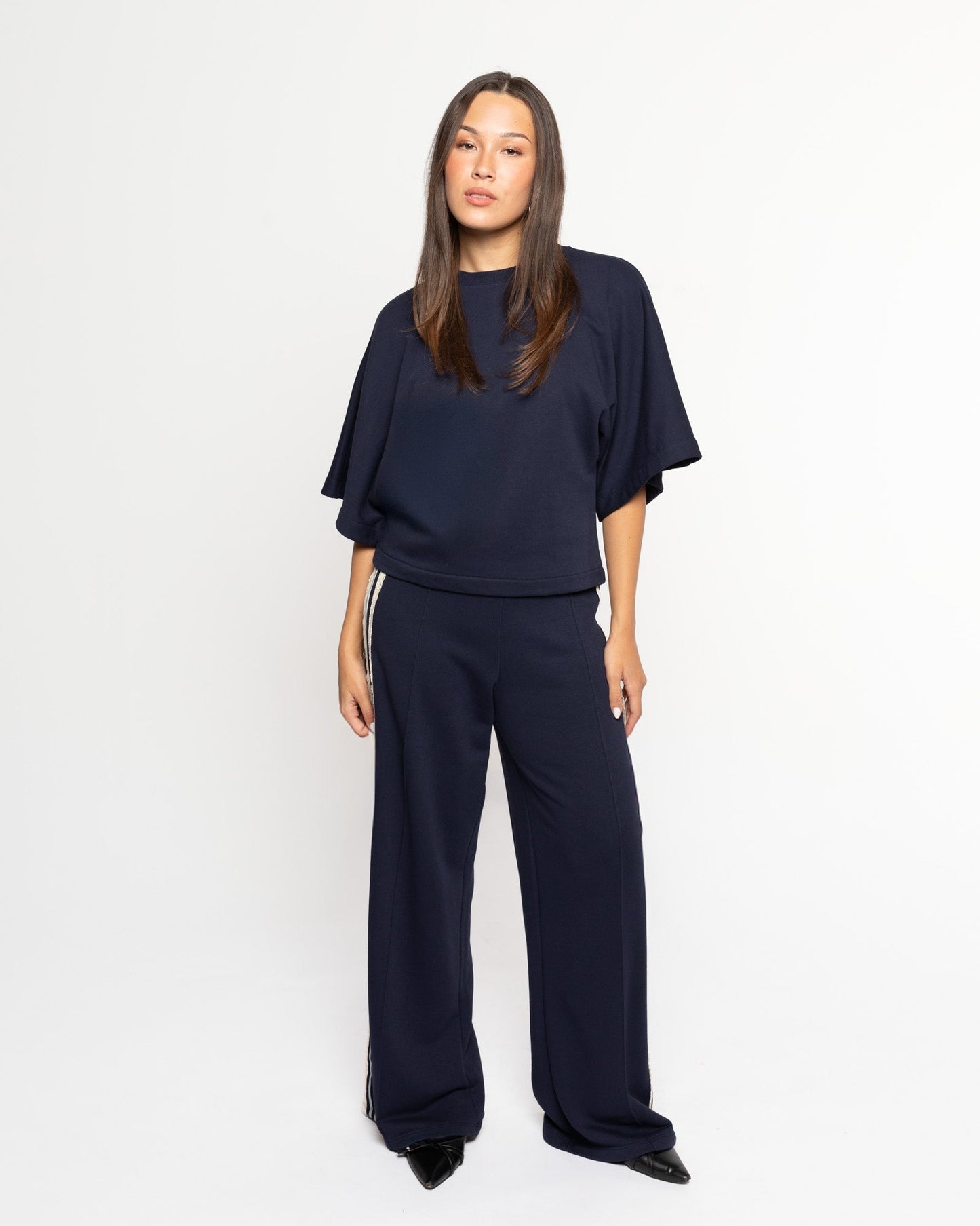 WIDE LEG LACE TAPE SWEAT PANTS MARINEBLAUW