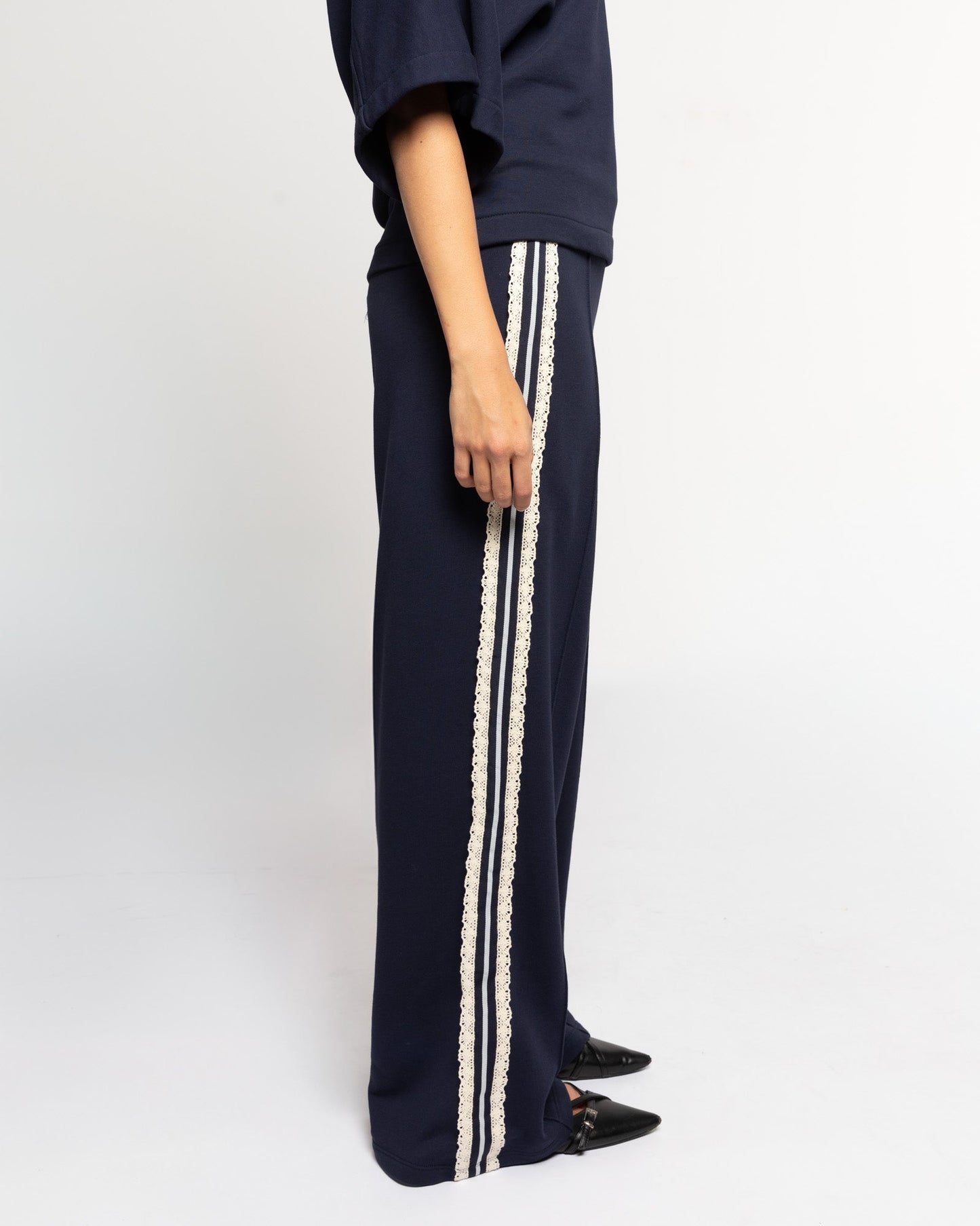 WIDE LEG LACE TAPE SWEAT PANTS TALL MARINEBLAUW