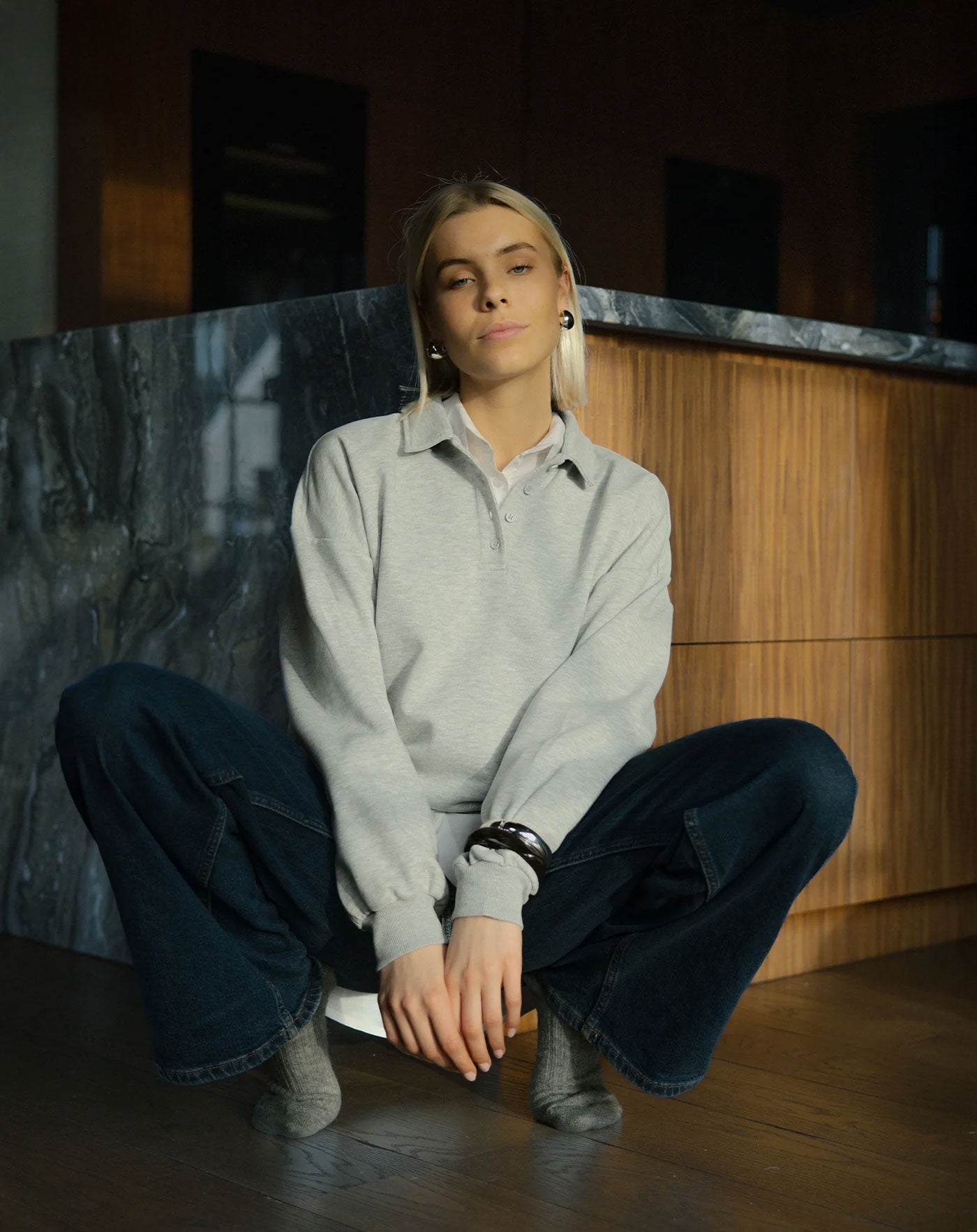 POLO SWEATER GRIJS MELANGE