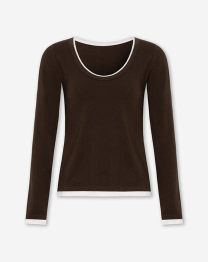 CONTRAST BINDING LONG SLEEVE TOP BRUIN