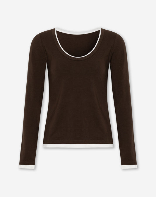 CONTRAST BINDING LONG SLEEVE TOP BRUIN