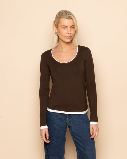 CONTRAST BINDING LONG SLEEVE TOP BRUIN