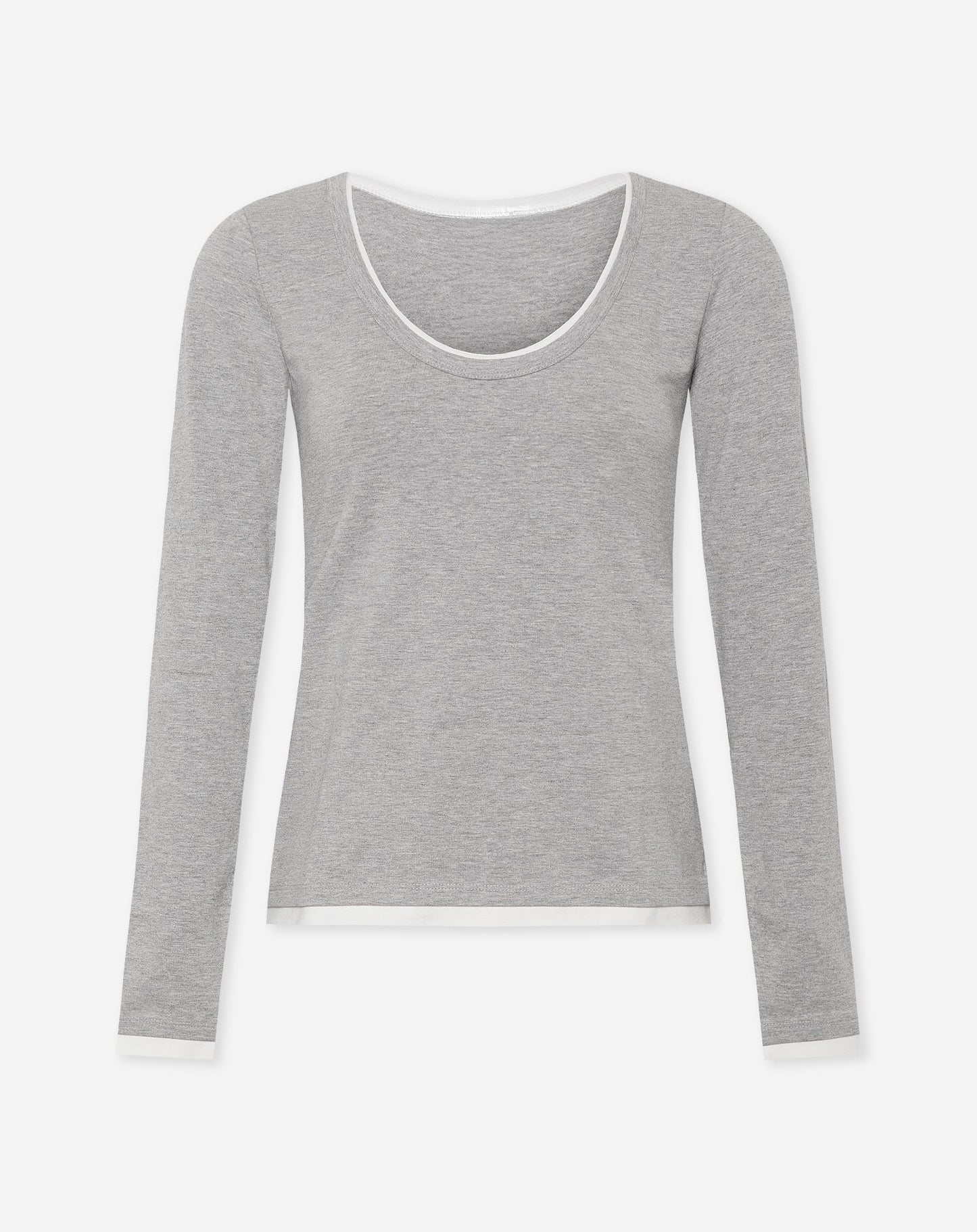 CONTRAST BINDING LONG SLEEVE TOP GRIJS MELANGE