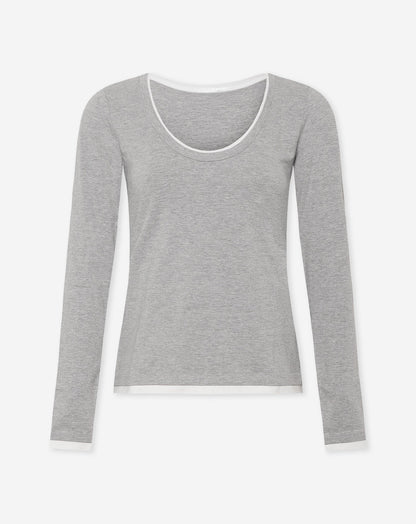CONTRAST BINDING LONG SLEEVE TOP GRIJS MELANGE