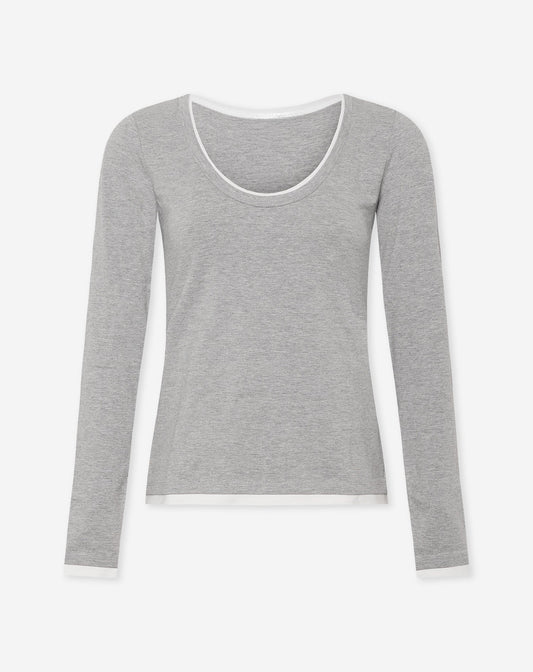 CONTRAST BINDING LONG SLEEVE TOP GRIJS MELANGE