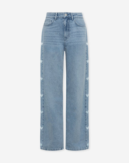 SIDE HEART WIDE LEG JEANS BLAUW