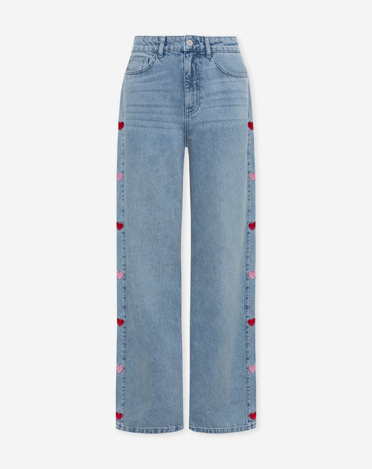 SIDE HEART WIDE LEG JEANS ROOD ROZE