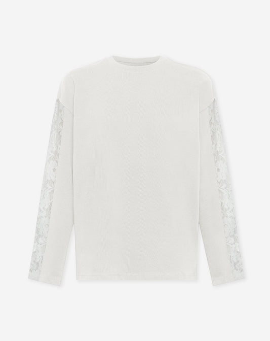 LACE INSERT LONG SLEEVE TEE CRÈME