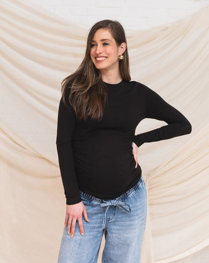 BASIC LONG SLEEVE FITTED TOP MATERNITY ZWART