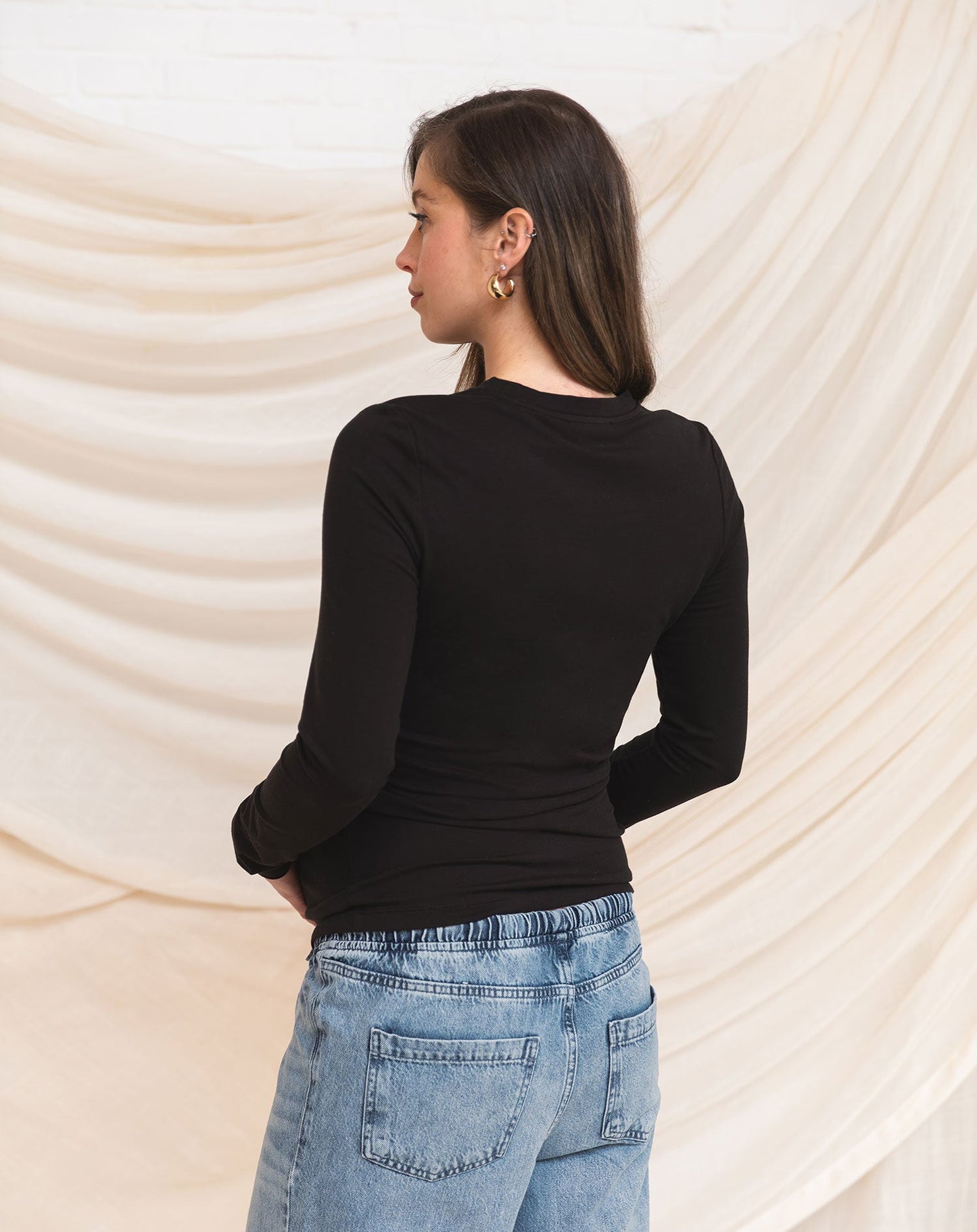 BASIC LONG SLEEVE FITTED TOP MATERNITY ZWART