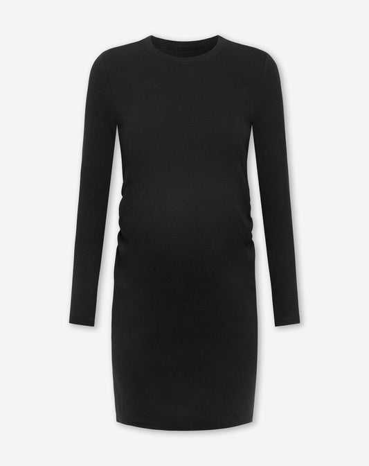 BODYCON LONG SLEEVE RIB DRESS MATERNITY ZWART