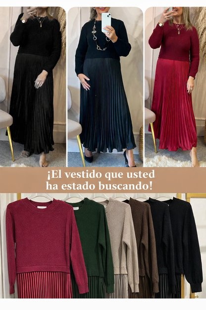 VESTIDO DE PUNTO CON FALDA PLISADA