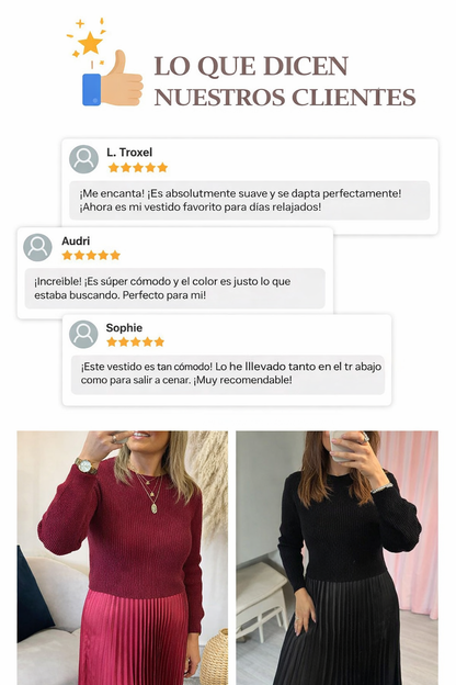 VESTIDO DE PUNTO CON FALDA PLISADA