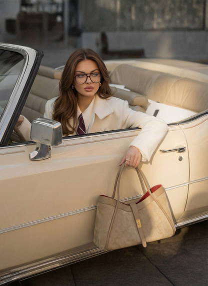 Borsa Mayfair in Camoscio e Pelle Togo Taupe chiaro