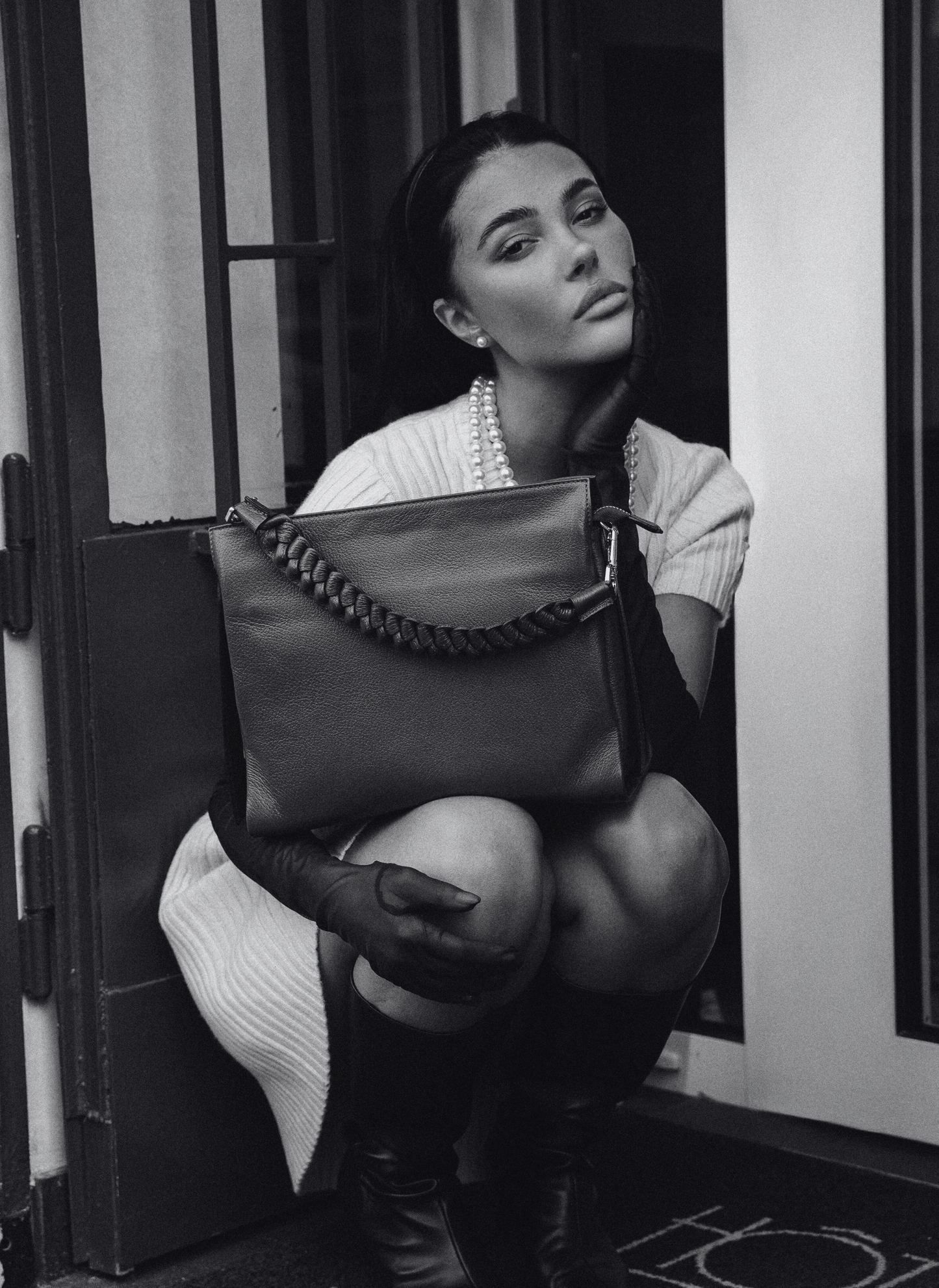 Borsa Braid in pelle Dollaro Nera
