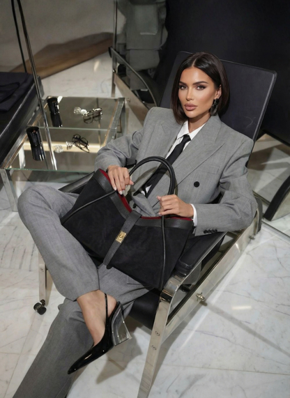 Borsa Mayfair in Camoscio e Pelle Togo Nera