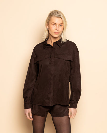 ROWAN SUEDE BLOUSE DONKERBRUIN