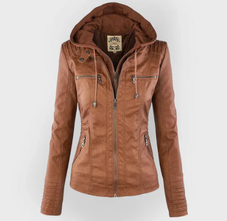 CHAQUETA DE CUERO CON CAPUCHA