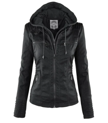 CHAQUETA DE CUERO CON CAPUCHA