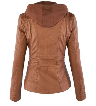 CHAQUETA DE CUERO CON CAPUCHA