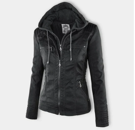 CHAQUETA DE CUERO CON CAPUCHA