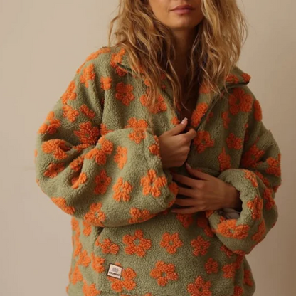 SUDADERA CON FORRO POLAR Y ESTAMPADO FLORAL