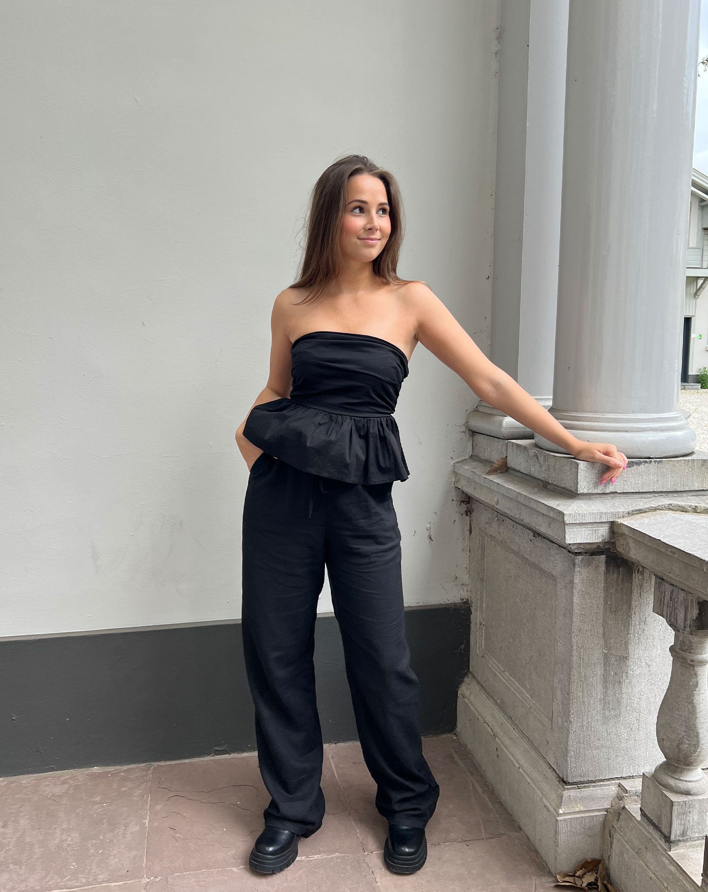 NIA LINEN PANTALON TALL ZWART
