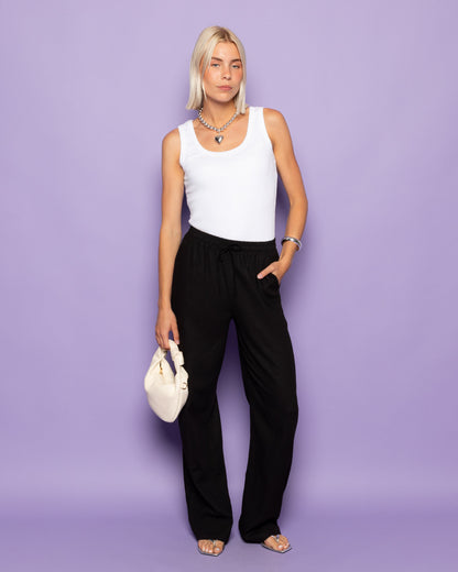 NIA LINEN PANTALON PETITE ZWART