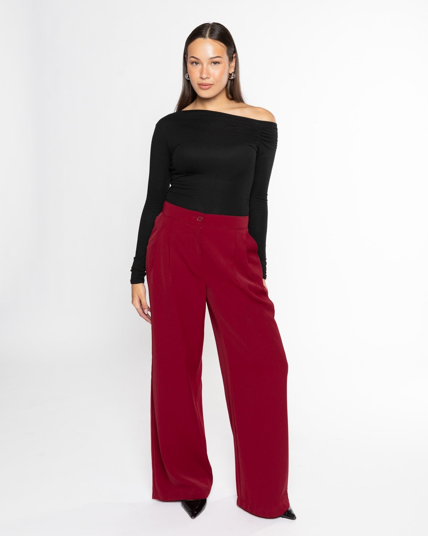 FLO WIDE LEG PLEAT PANTALON PETITE BORDEAUX
