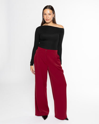 FLO WIDE LEG PLEAT PANTALON TALL BORDEAUX