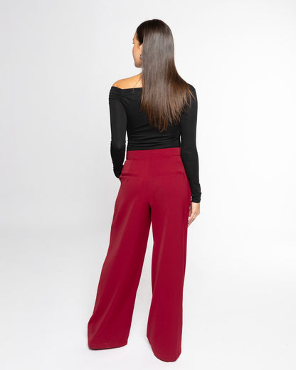 FLO WIDE LEG PLEAT PANTALON BORDEAUX
