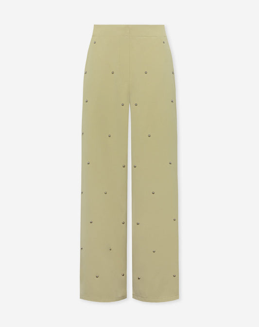 FLO BUBBLE STUD STRAIGHT LEG PANTALON PETITE LICHT OLIJFGROEN