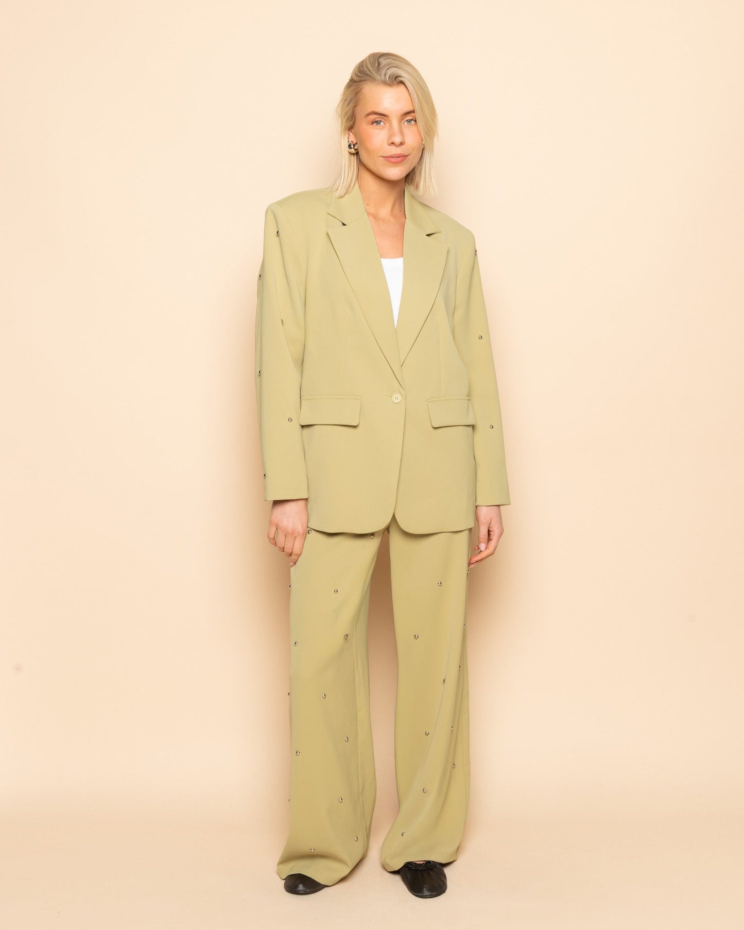 MAINE BUBBLE STUD BLAZER LICHT OLIJFGROEN