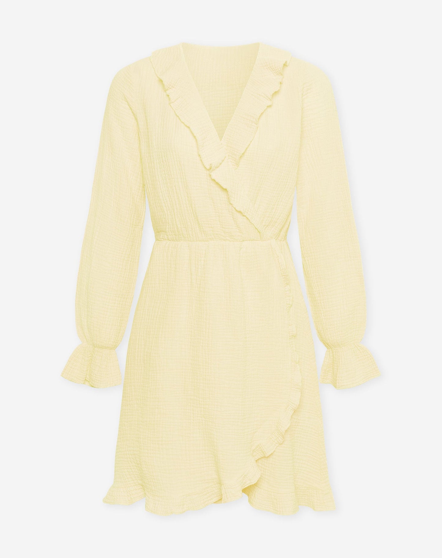 MOUSSELINE RUFFLE V-NECK WRAP DRESS BOTERGEEL