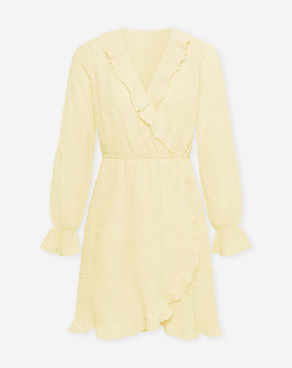 MOUSSELINE RUFFLE V-NECK WRAP DRESS BOTERGEEL