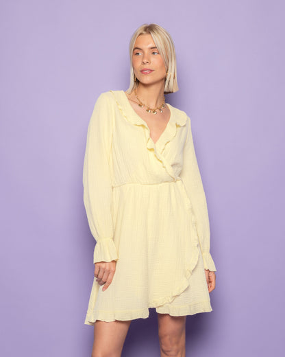 MOUSSELINE RUFFLE V-NECK WRAP DRESS BOTERGEEL