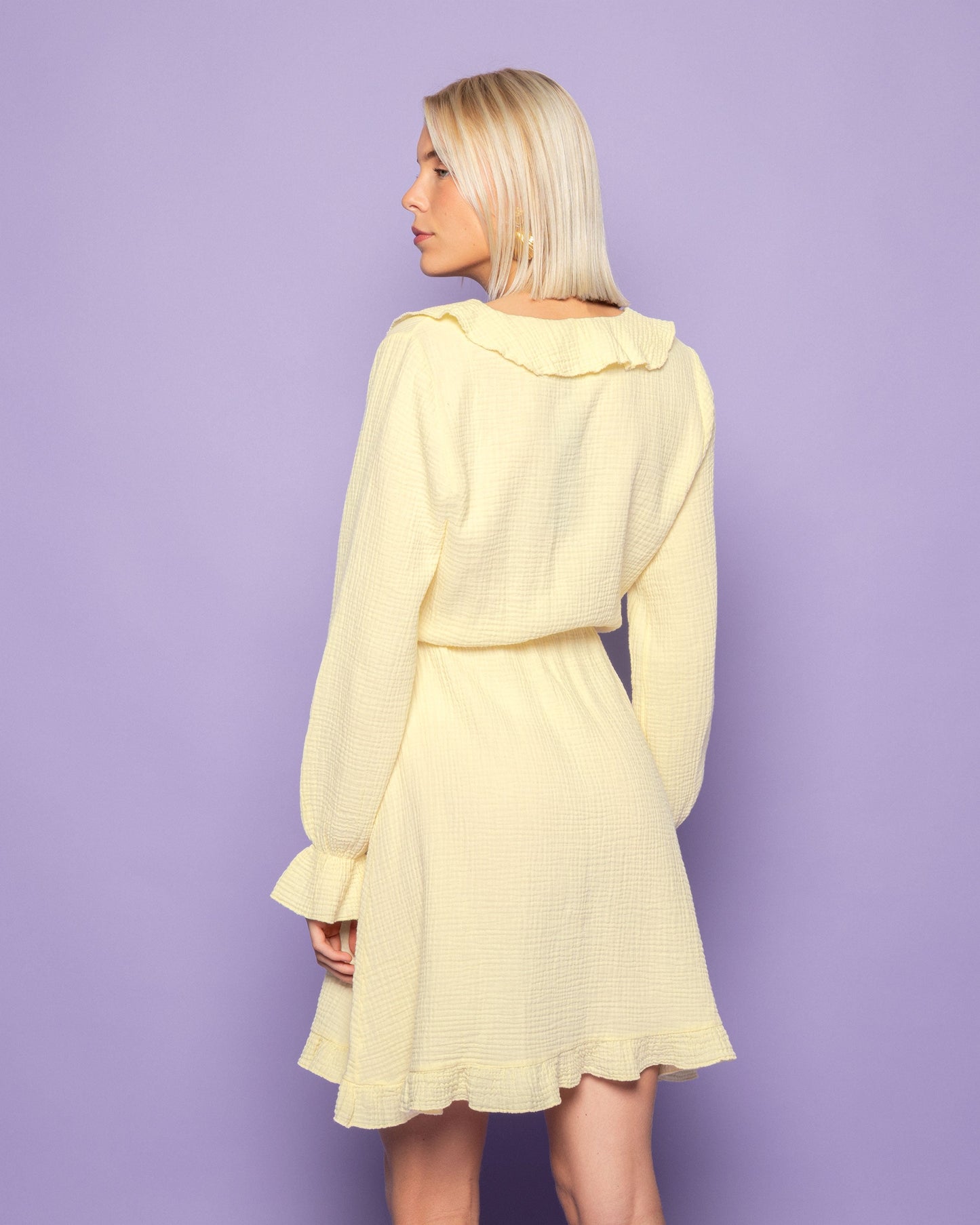 MOUSSELINE RUFFLE V-NECK WRAP DRESS BOTERGEEL