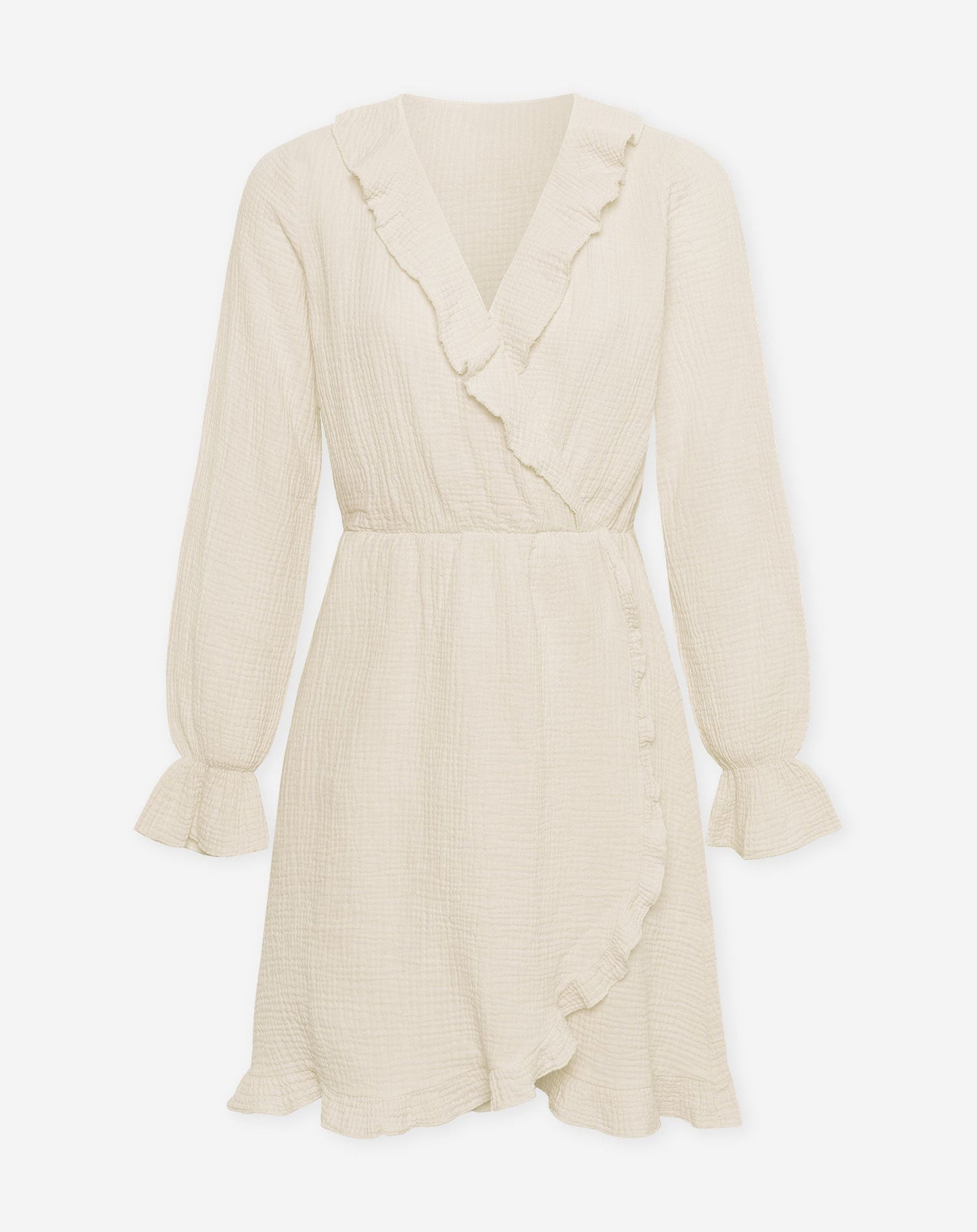 MOUSSELINE RUFFLE V-NECK WRAP DRESS ZAND