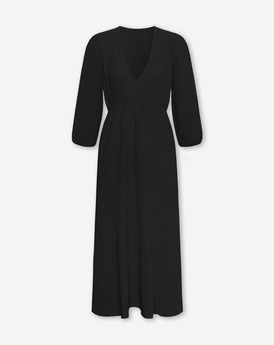 VEERLE MOUSSELINE MAXI DRESS ZWART